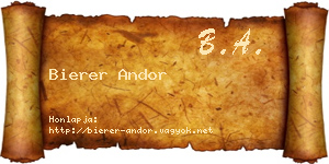 Bierer Andor névjegykártya